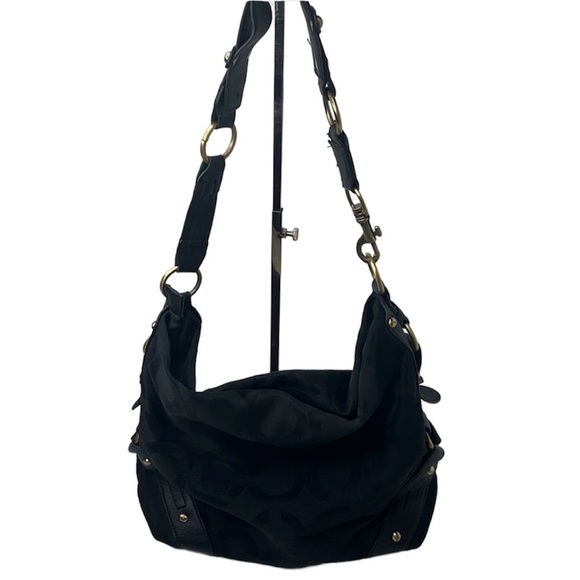 Coach Bags Coach Carly Black Signature Medium Canvas Leather Hobo Purse Wear Poshmark